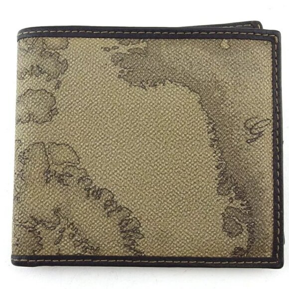 PRIMA CLASSE Two-fold wallet Map Beige PVC ?~ Leather Authentic USED - Picture 1 of 14